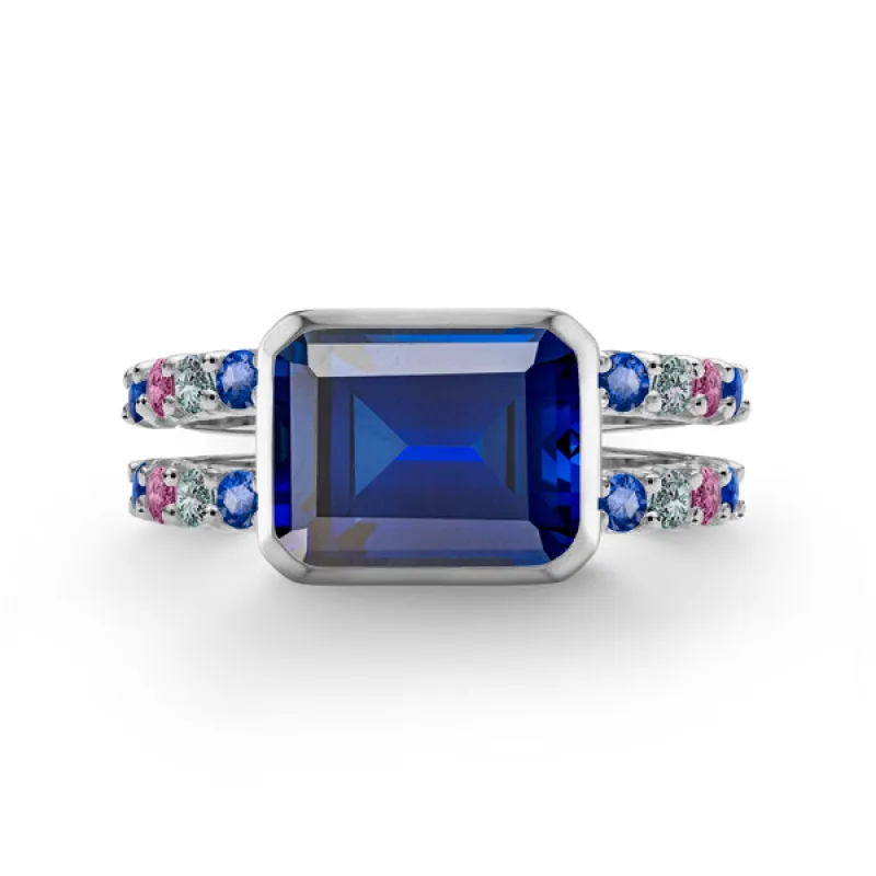 Personalized Warren Horizontal Birthstone Ring with Accent Stones in 14k Gold sold by Haverhill