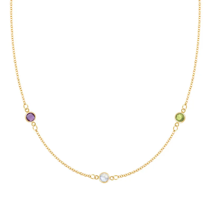 Personalized Classic 3 Birthstone Necklace in 14k Gold sold by Haverhill