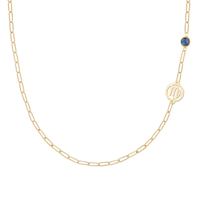 Personalized Zodiac & Birthstone Adelaide Mini Necklace in 14k Gold sold by Haverhill