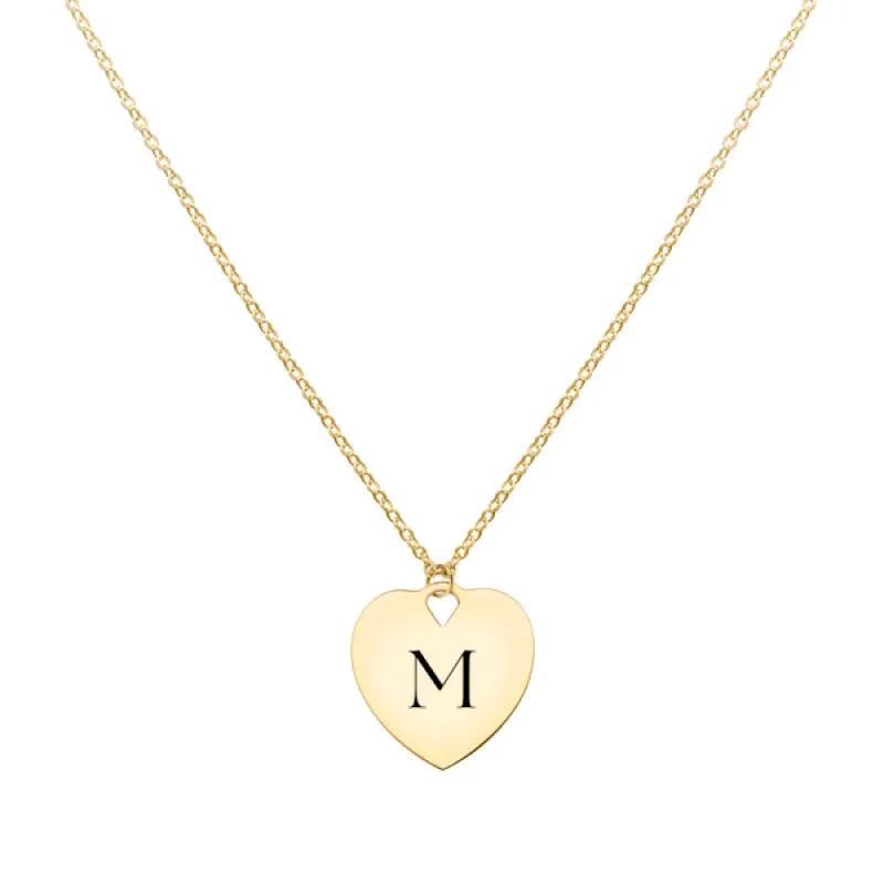 Engravable Flat Heart Pendant with Classic Chain in 14k Gold sold by Haverhill