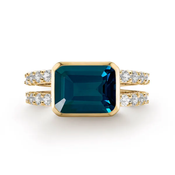Personalized Warren Horizontal Birthstone Ring with Accent Stones in 14k Gold sold by Haverhill