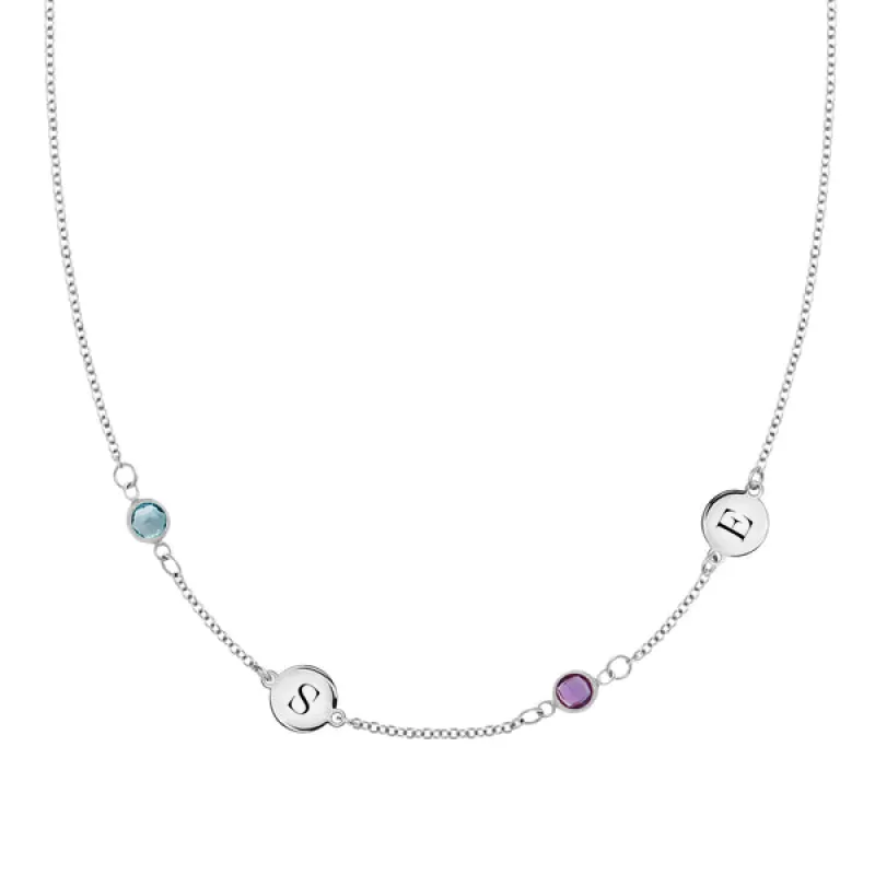 Personalized Classic 2 Letter & 2 Birthstone Necklace in 14k Gold (Double Spacing) sold by Haverhill