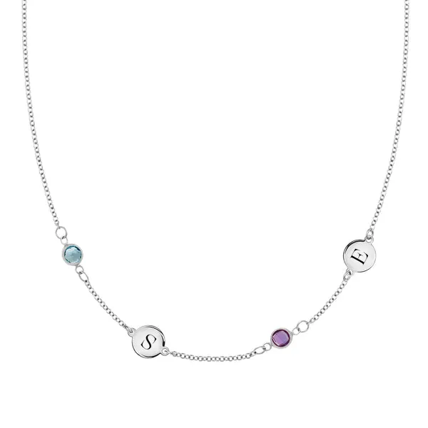 Personalized Classic 2 Letter & 2 Birthstone Necklace in 14k Gold (Double Spacing) sold by Haverhill