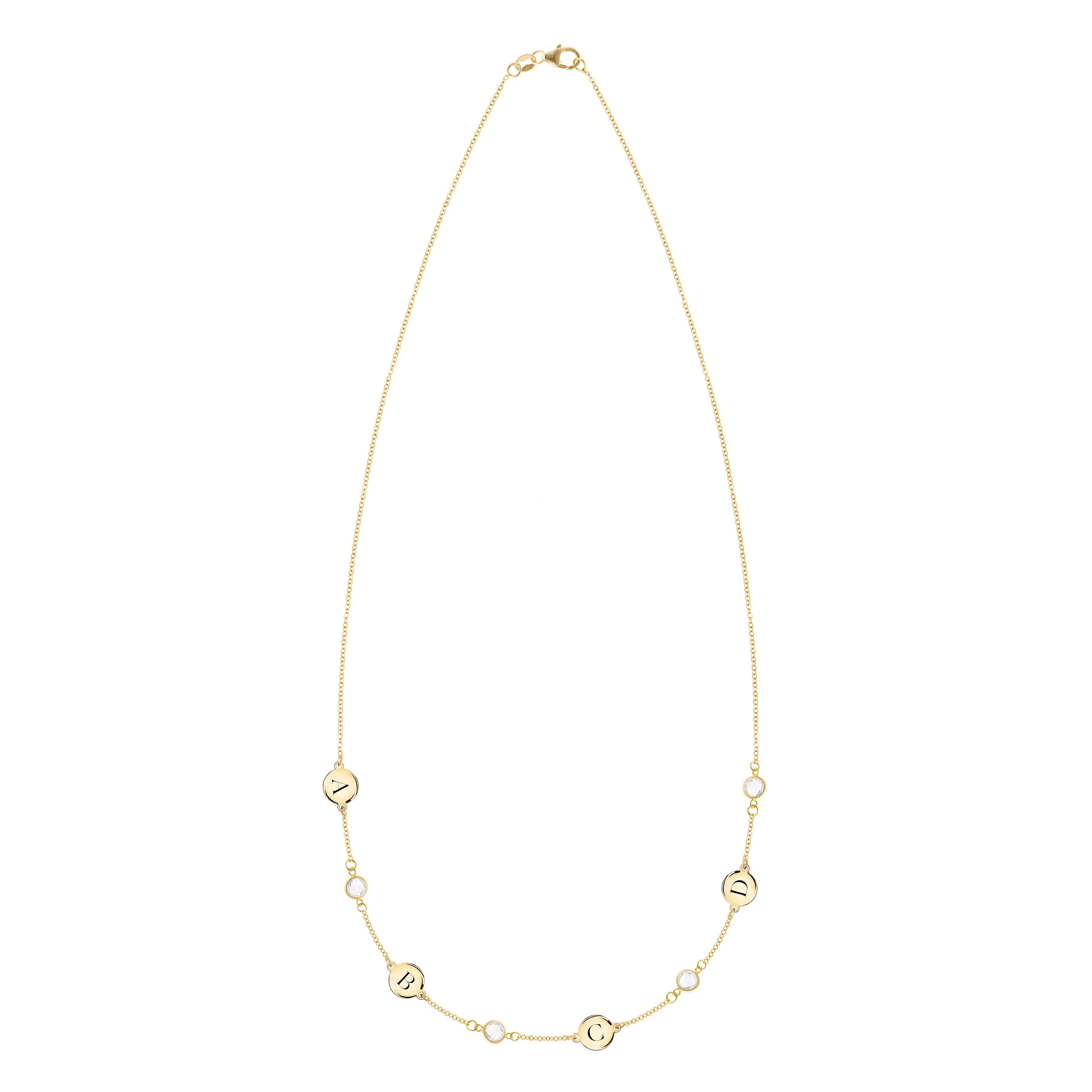 Personalized Classic 4 Letter & 4 Birthstone Necklace in 14k Gold (Single Spacing) sold by Haverhill product image thumbnail 4