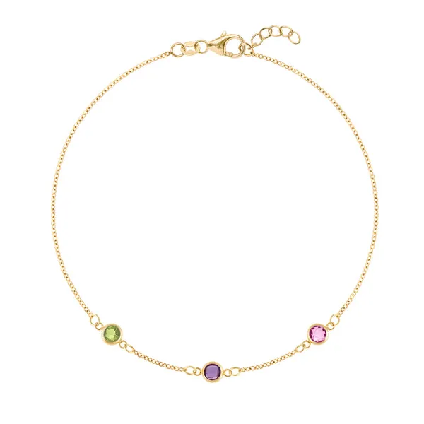 Personalized Classic 3 Birthstone Bracelet in 14k Gold sold by Haverhill