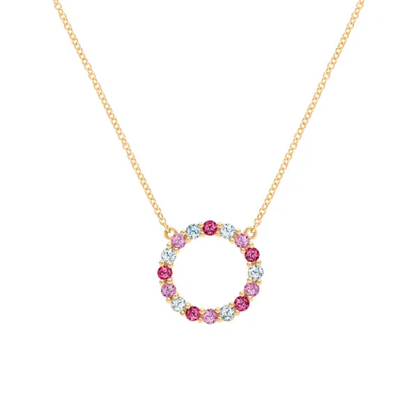 Personalized Rosecliff Circle Birthstone Necklace in 14k Gold sold by Haverhill