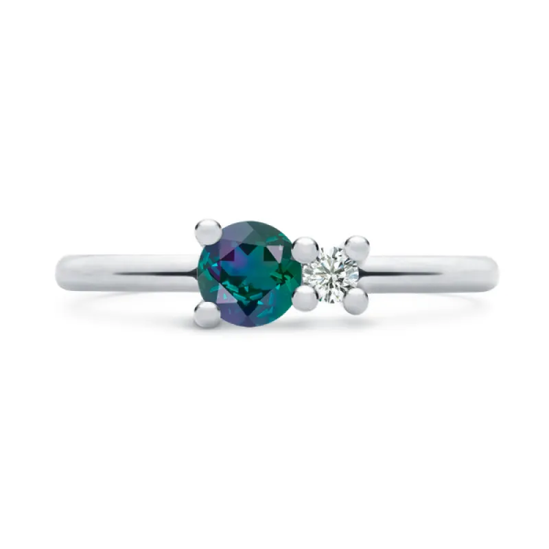 Personalized Greenwich Solitaire Birthstone & Diamond Ring in 14k Gold sold by Haverhill
