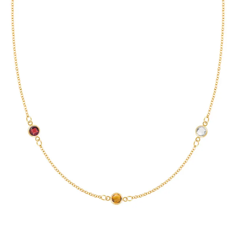 Personalized Classic 3 Birthstone Necklace in 14k Gold sold by Haverhill
