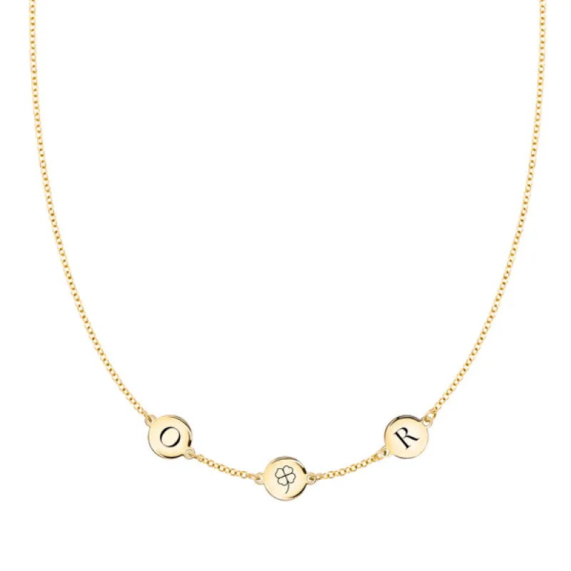 Personalized Clover Disc & 2 Letter Necklace in 14k Gold sold by Haverhill