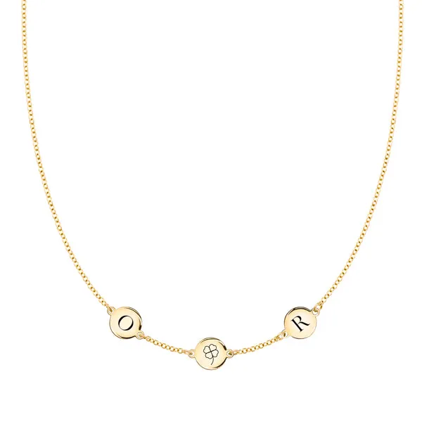 Personalized Clover Disc & 2 Letter Necklace in 14k Gold sold by Haverhill