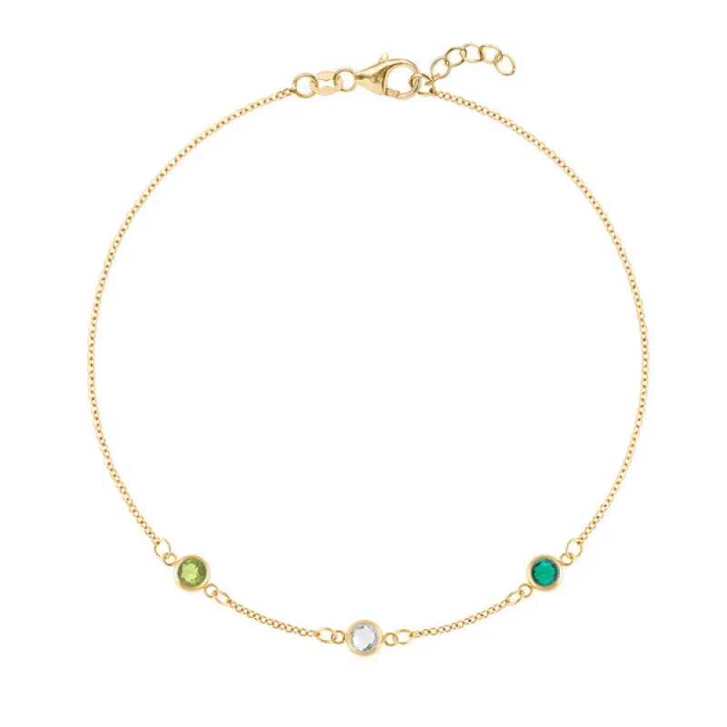 Personalized Classic 3 Birthstone Bracelet in 14k Gold sold by Haverhill