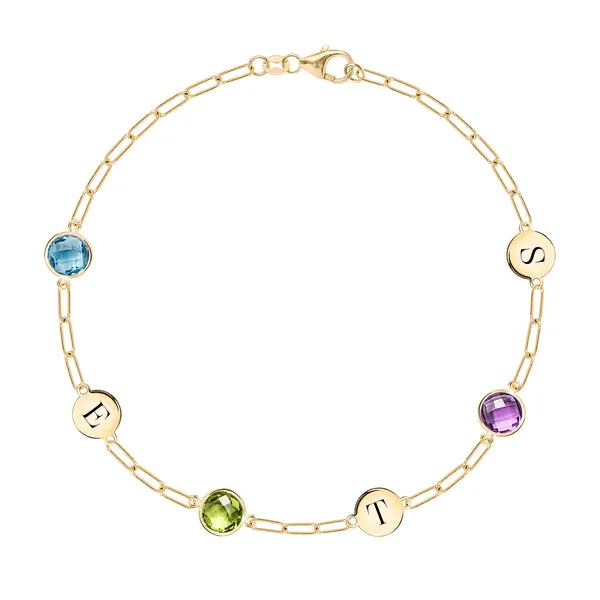 Personalized 3 Letter & 3 Grand Birthstone Adelaide Mini Bracelet in 14k Gold sold by Haverhill