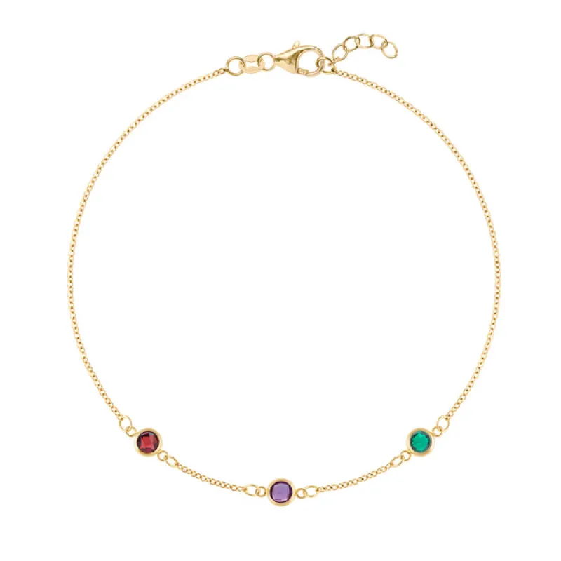 Personalized Classic 3 Birthstone Bracelet in 14k Gold sold by Haverhill