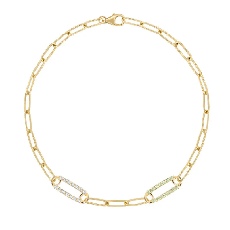 Personalized Adelaide 2 Pavé Birthstone Link Bracelet in 14k Gold sold by Haverhill