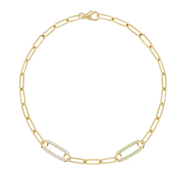Personalized Adelaide 2 Pavé Birthstone Link Bracelet in 14k Gold sold by Haverhill