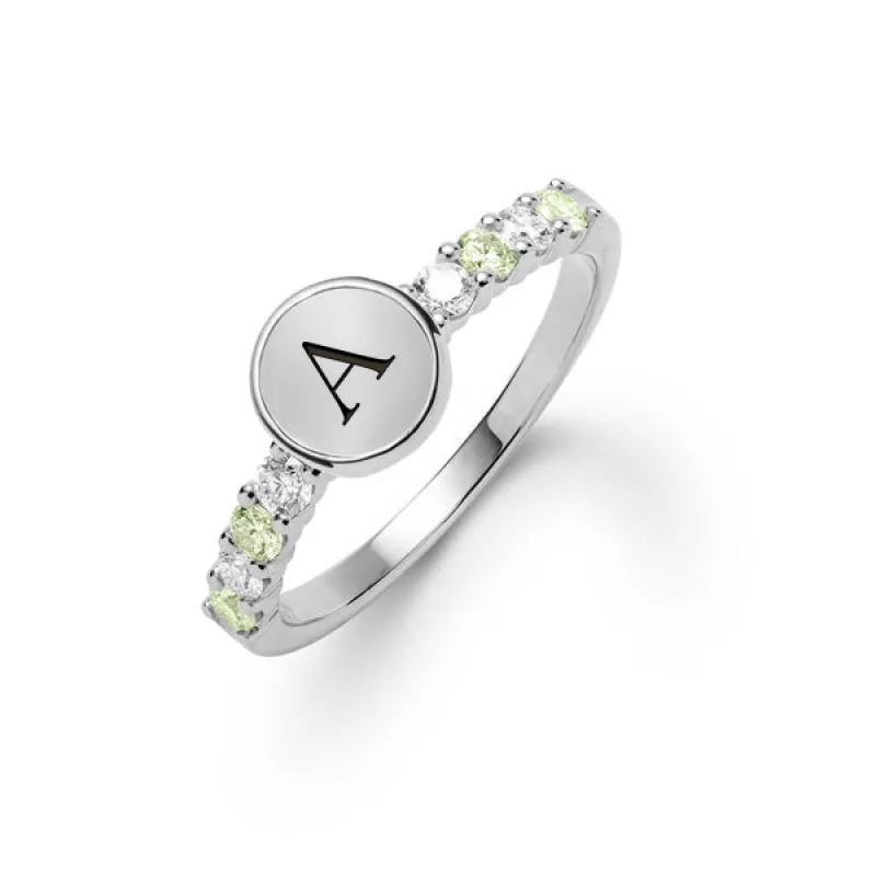 Rosecliff Letter Diamond & Peridot Ring in 14k Gold (August) sold by Haverhill