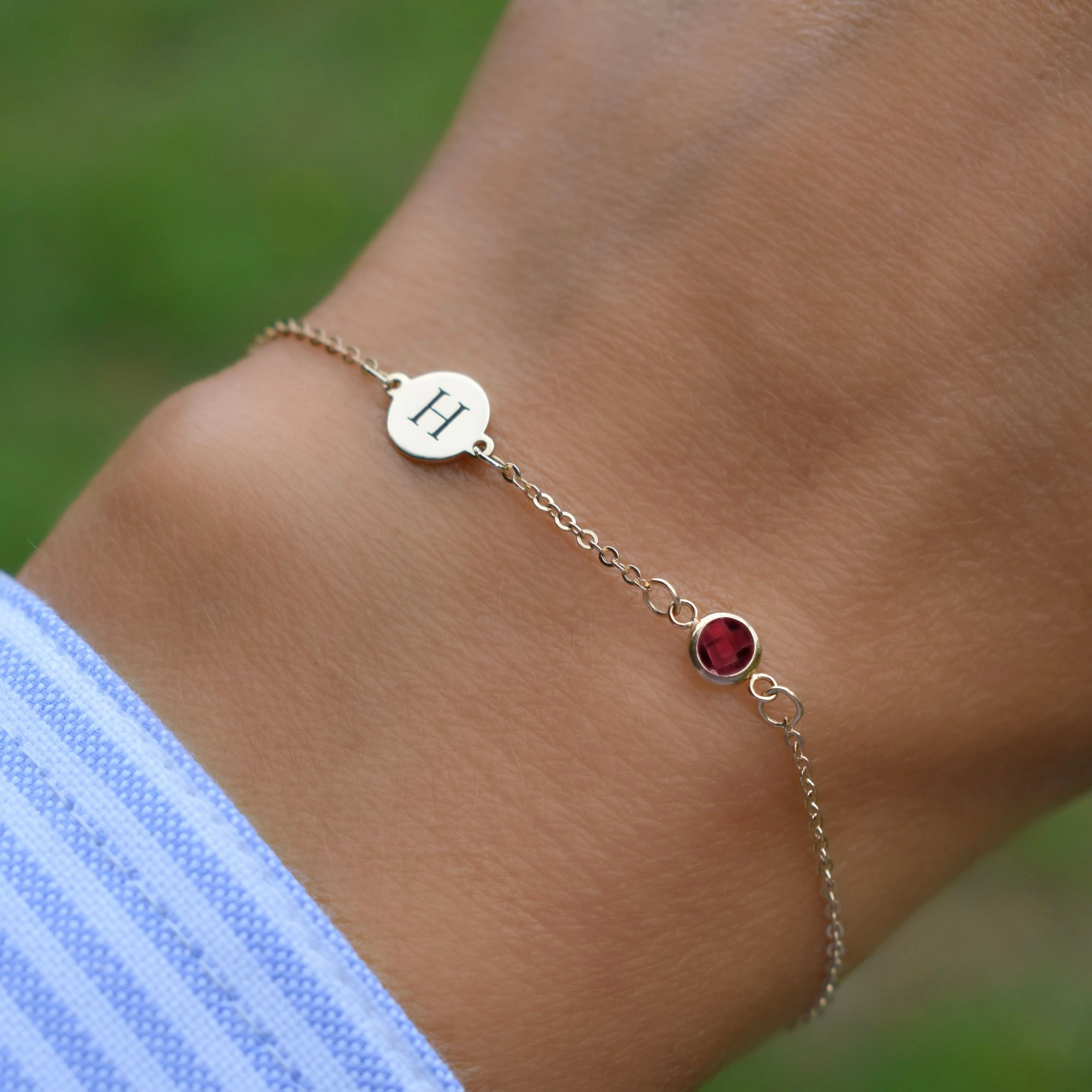 Personalized Classic 1 Letter & 1 Ruby Bracelet in 14k Gold (July) sold by Haverhill product image thumbnail 3