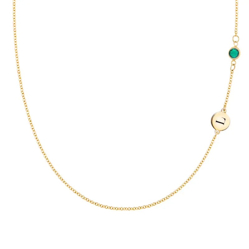 Personalized 1 Letter & 1 Classic Emerald Necklace in 14k Gold (May) sold by Haverhill