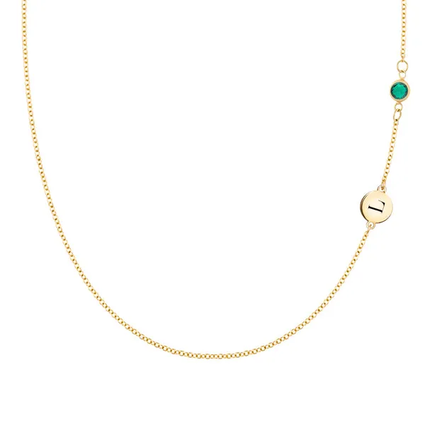 Personalized 1 Letter & 1 Classic Emerald Necklace in 14k Gold (May) sold by Haverhill