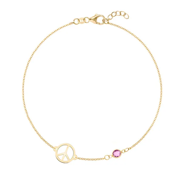 Personalized Peace Sign & 1 Birthstone Bracelet in 14k Gold sold by Haverhill
