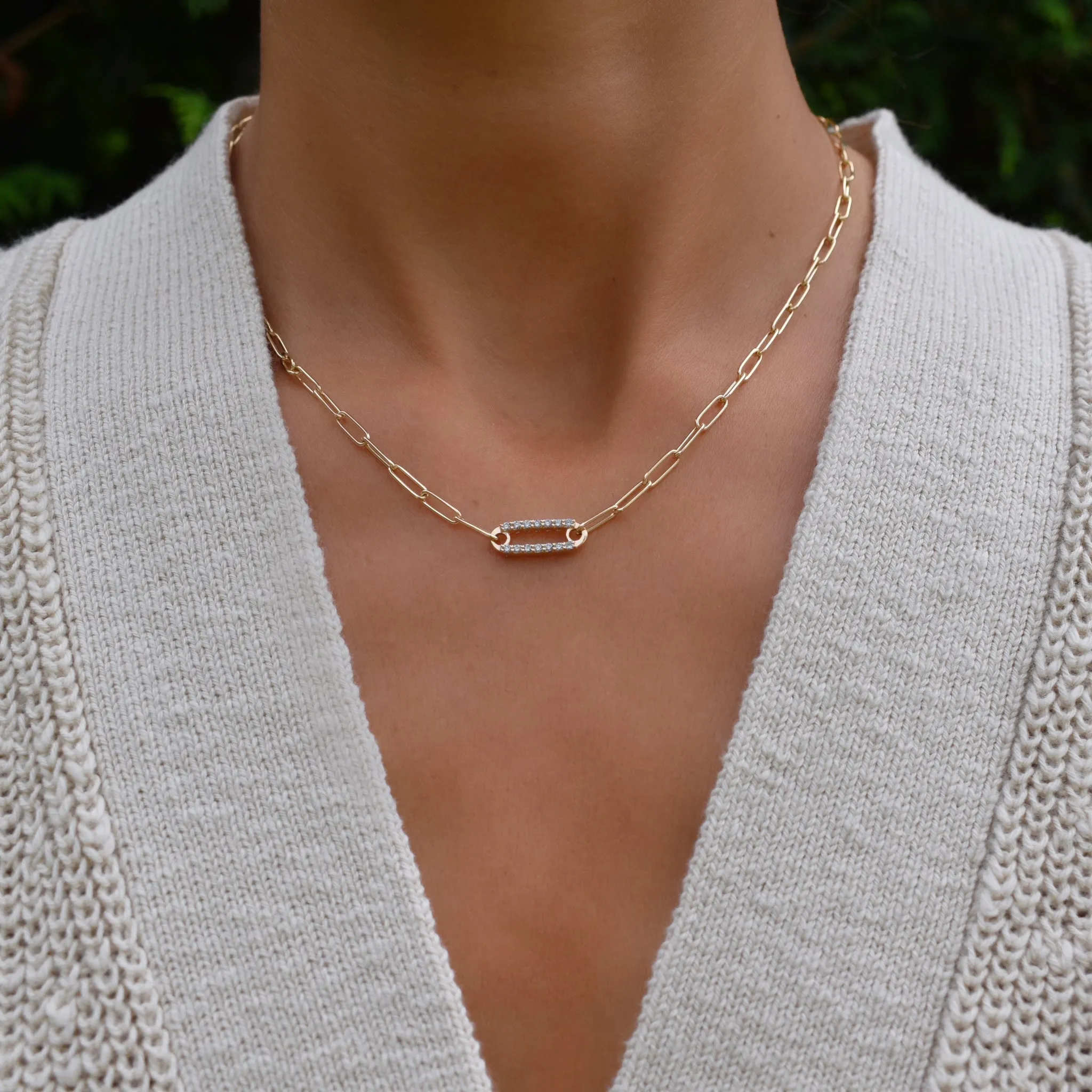 Personalized Adelaide 1 Pavé Birthstone Link Necklace in 14k Gold sold by Haverhill product image thumbnail 2