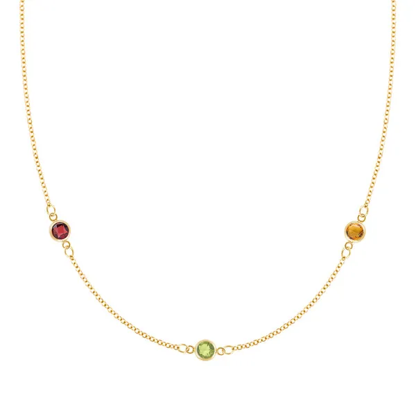 Personalized Classic 3 Birthstone Necklace in 14k Gold sold by Haverhill