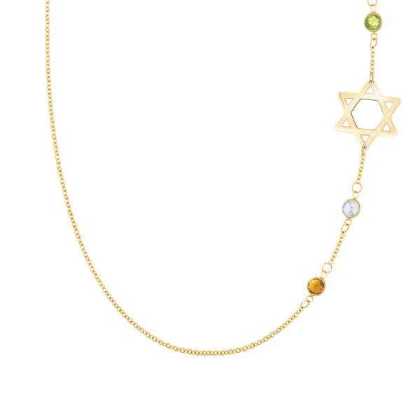 Personalized Classic Star of David & 3 Birthstone Necklace in 14k Gold sold by Haverhill