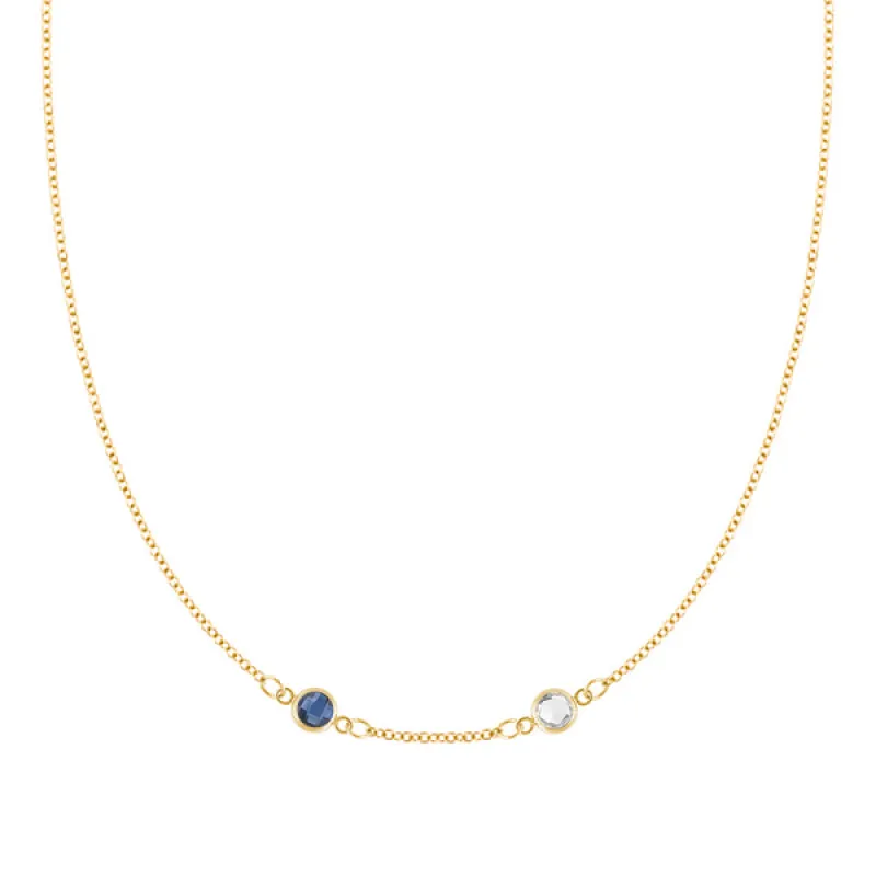 Personalized Classic 2 Birthstone Necklace in 14k Gold (Centered) sold by Haverhill