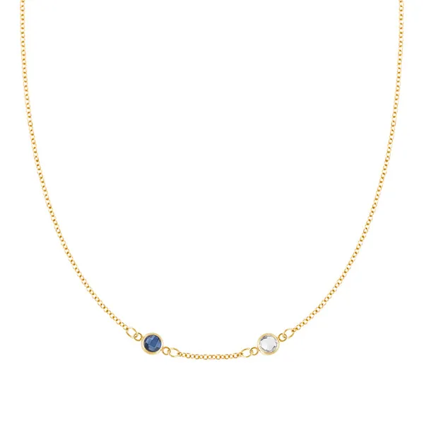 Personalized Classic 2 Birthstone Necklace in 14k Gold (Centered) sold by Haverhill