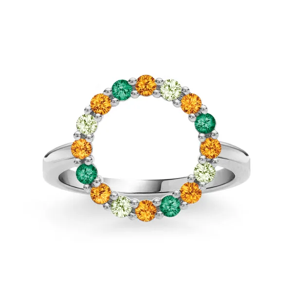 Personalized Rosecliff Circle Birthstone Ring in 14k Gold sold by Haverhill