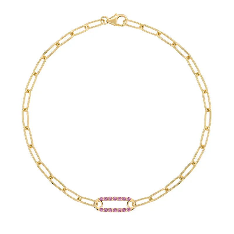 Personalized Adelaide 1 Pavé Birthstone Link Bracelet in 14k Gold sold by Haverhill