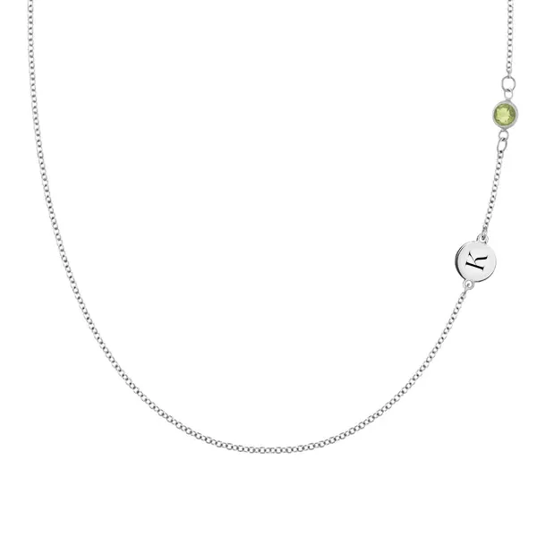 Personalized 1 Letter & 1 Classic Peridot Necklace in 14k Gold (August) sold by Haverhill