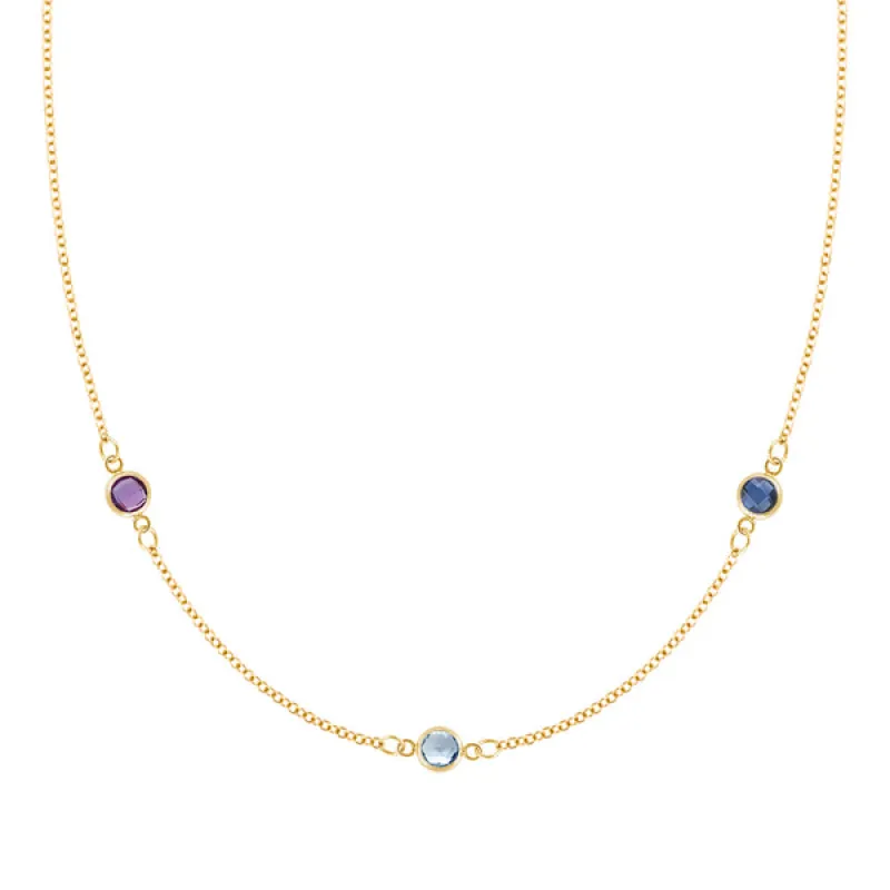 Personalized Classic 3 Birthstone Necklace in 14k Gold sold by Haverhill