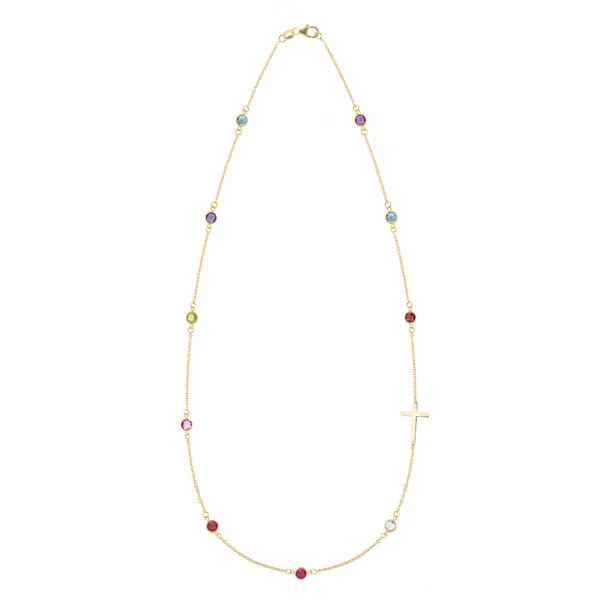 Personalized Bayberry Birthstone Cross Necklace in 14k Gold sold by Haverhill