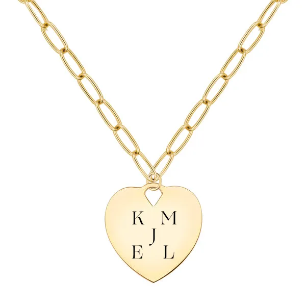 Engravable Large Flat Heart Pendant with Adelaide Chain in 14k Gold sold by Haverhill