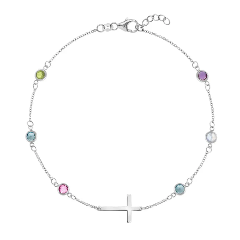 Personalized Bayberry Birthstone Cross Bracelet in 14k Gold sold by Haverhill