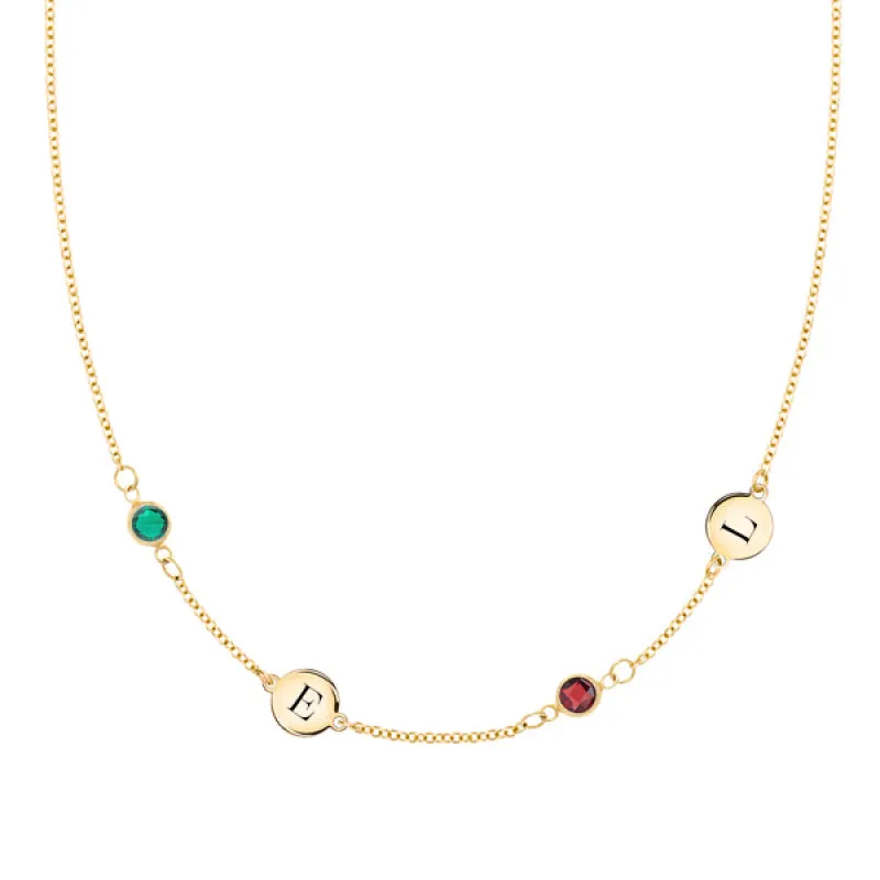 Personalized 2 Letter & 2 Classic Birthstone Necklace in 14k Gold (Double Spacing) sold by Haverhill