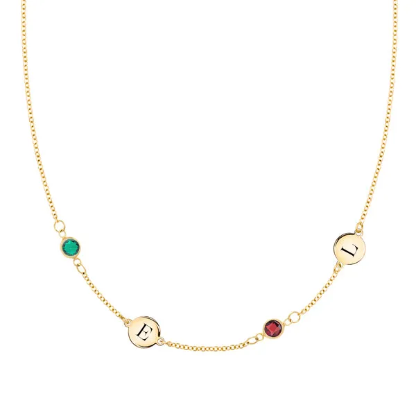Personalized 2 Letter & 2 Classic Birthstone Necklace in 14k Gold (Double Spacing) sold by Haverhill