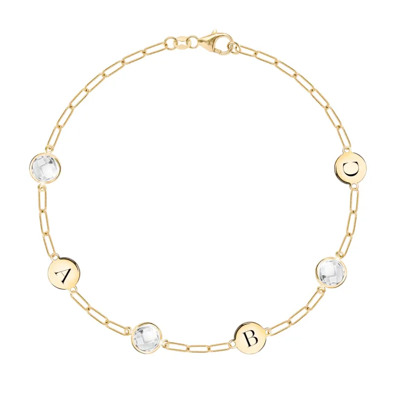 3 Letter & 3 Grand Birthstone Adelaide Mini Bracelet in 14k Gold sold by Haverhill