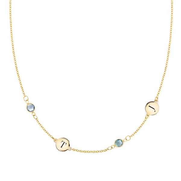 Personalized Classic 2 Letter & 2 Birthstone Necklace in 14k Gold (Double Spacing) sold by Haverhill