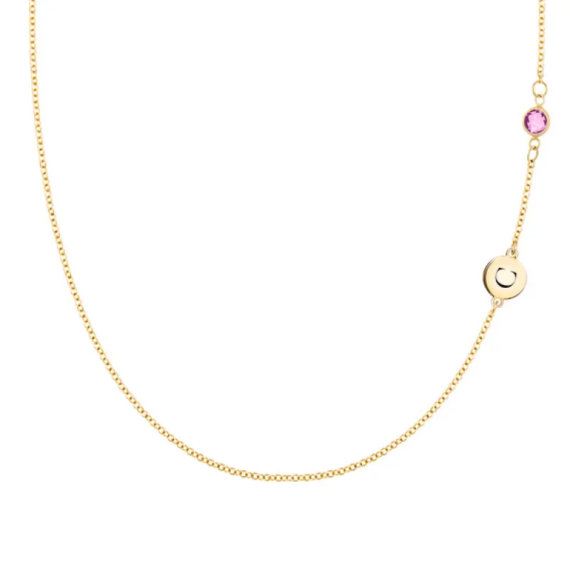 Personalized 1 Letter & 1 Classic Birthstone Necklace in 14k Gold (Double Spacing) sold by Haverhill