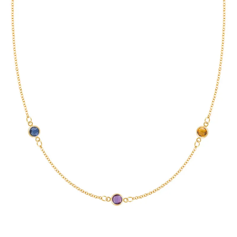 Personalized Classic 3 Birthstone Necklace in 14k Gold sold by Haverhill