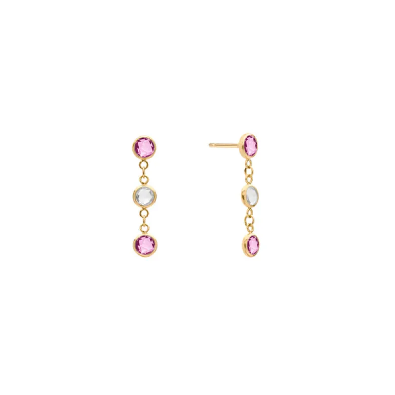 Personalized Classic 3 Birthstone Earrings in 14k Gold sold by Haverhill