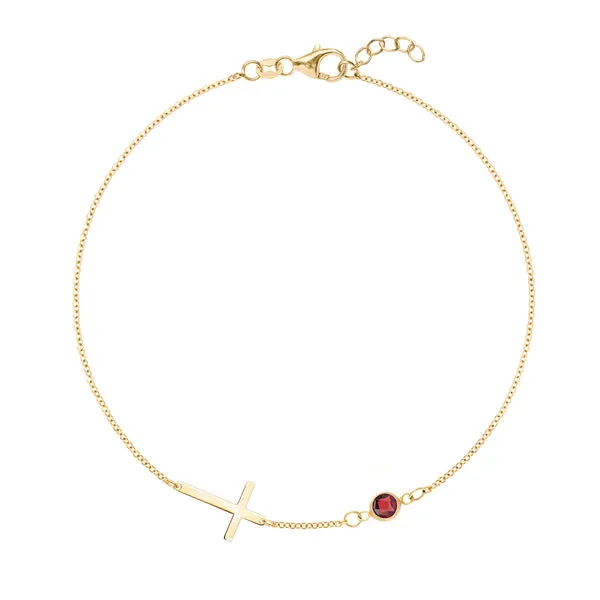 Personalized Classic Cross & 1 Birthstone Bracelet in 14k Gold sold by Haverhill