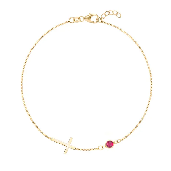 Personalized Classic Cross & 1 Birthstone Bracelet in 14k Gold sold by Haverhill