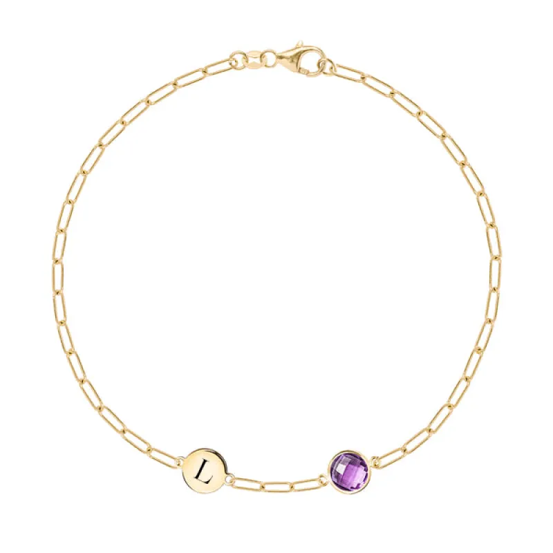 Personalized Grand 1 Letter & 1 Amethyst Adelaide Mini Bracelet in 14k Gold (February) sold by Haverhill