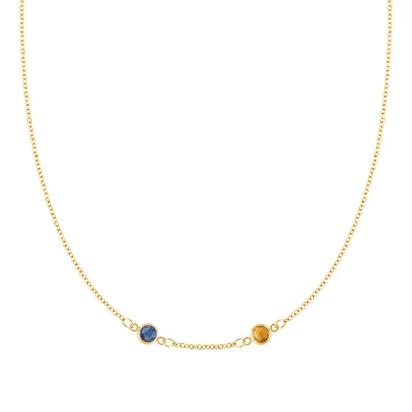 Personalized Classic 2 Birthstone Necklace in 14k Gold (Centered) sold by Haverhill