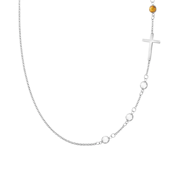 Personalized Classic Cross & 4 Birthstone Necklace in 14k Gold sold by Haverhill
