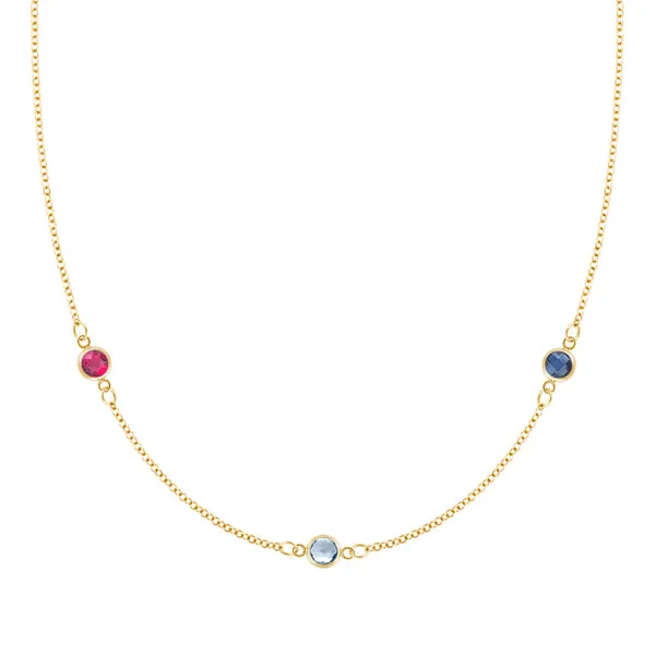 Personalized Classic 3 Birthstone Necklace in 14k Gold sold by Haverhill