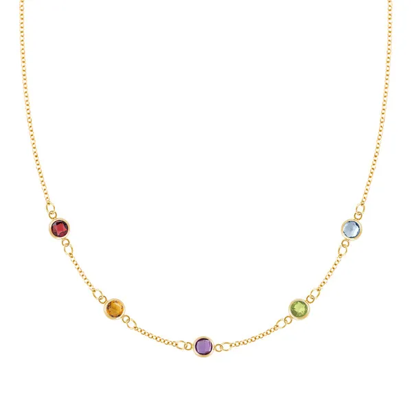 Personalized Classic 5 Birthstone Necklace in 14k Gold sold by Haverhill